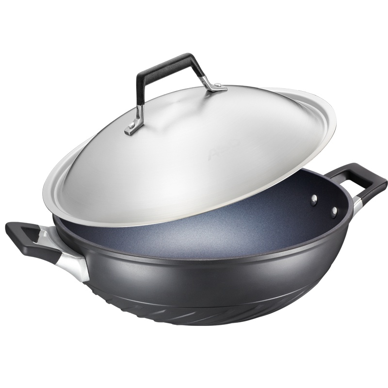 爱仕达锅不粘锅炒锅家用36CM炒菜锅燃气煤气灶专用平底无油烟不沾烹饪锅具金钢旋风聚火节能双耳厨具商用大容量 ZL2536