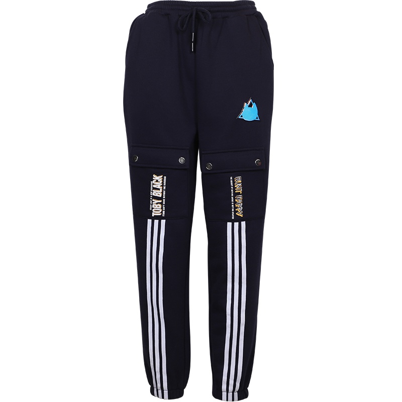 a02新款潮流字母条纹印花大口袋松紧腰休闲裤女DTU5B1131PN