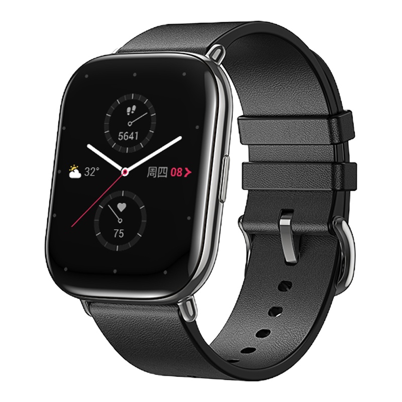 Zepp E 时尚智能手表 NFC 50米防水 方屏版 极夜黑 皮质表带