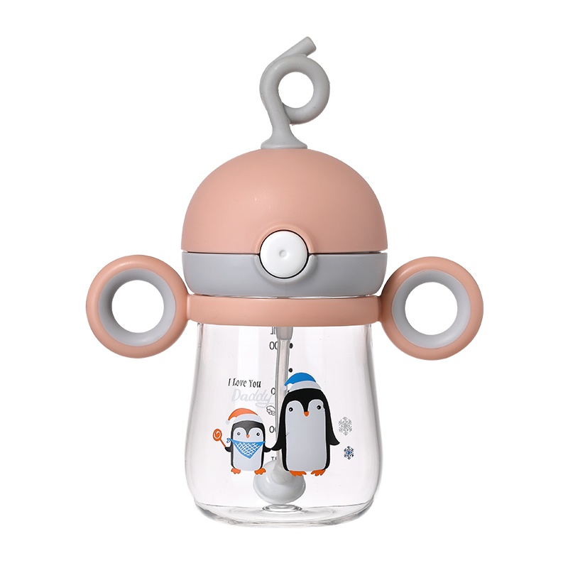 日康宝宝吸管杯 学饮杯儿童水壶婴儿防呛防漏喝水杯子水杯RK-B1030[棕灰]