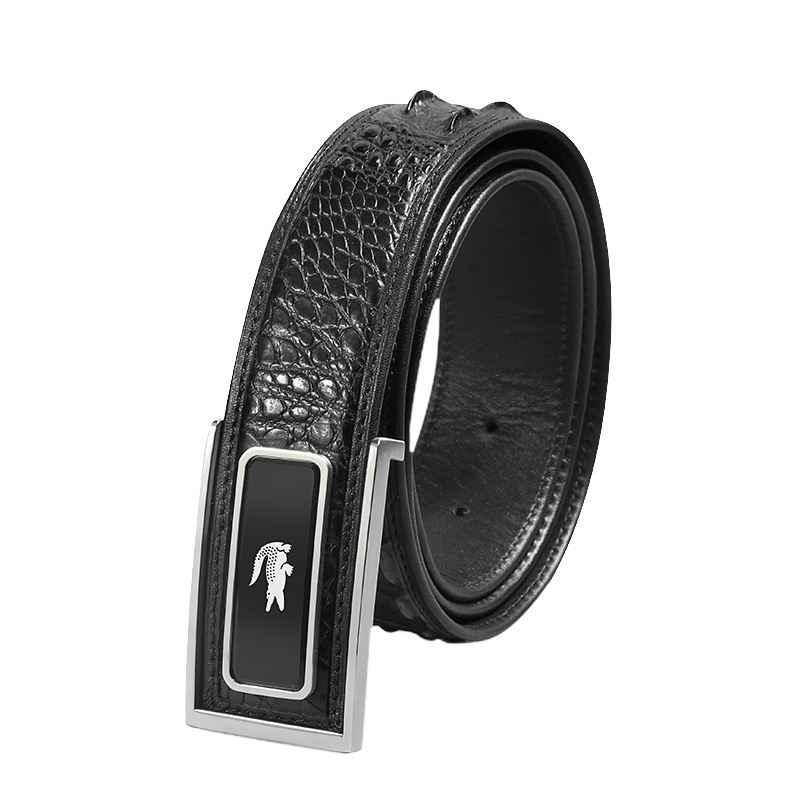 鳄鱼皮男士皮带男式皮带鳄鱼皮板扣男士裤带男式裤带鳄鱼皮男士裤腰带鳄鱼皮男式裤腰带PD190303-1Y银色