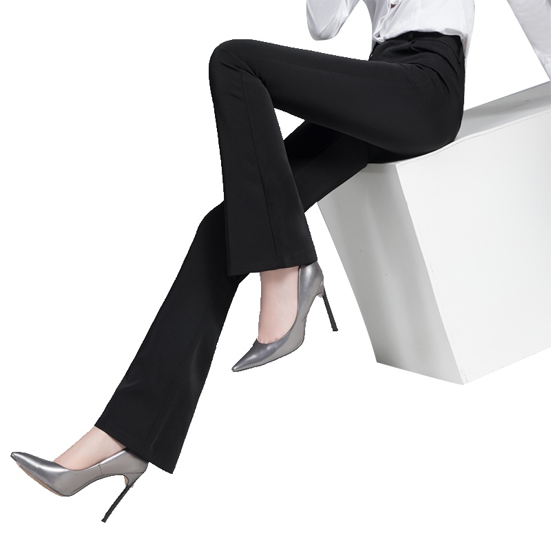 丝柏舍2019秋女微喇叭裤纯色高腰坠感长款休闲裤S93B4660K