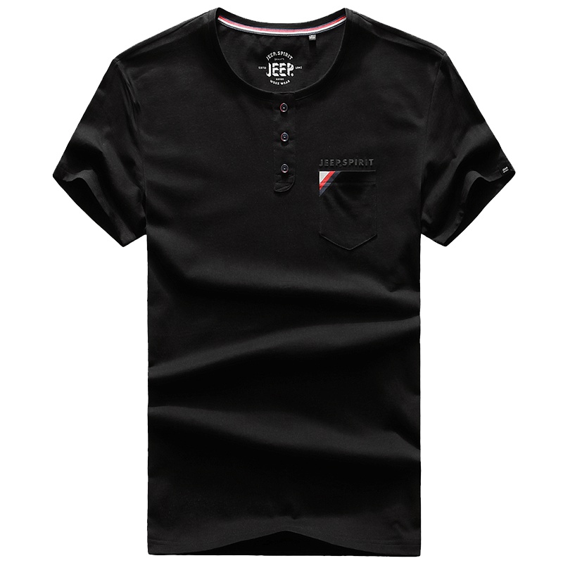 JEEP男T恤短袖纯色圆领简约字母中青年男士上衣服半袖打底衫男装