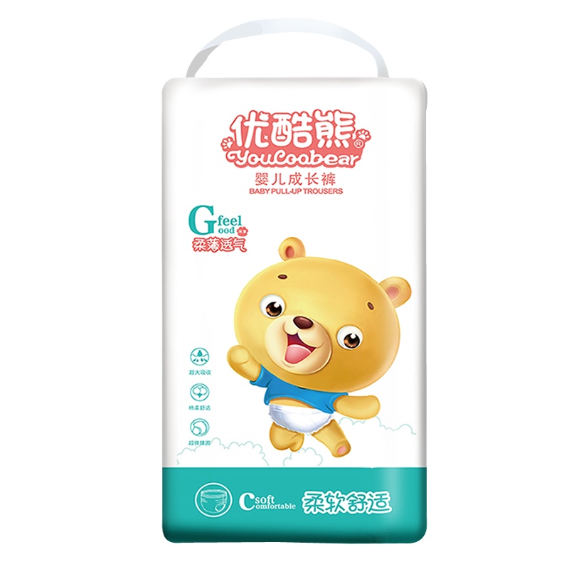优酷熊婴儿拉拉裤M50片中码(5kg-8kg)云柔超薄透气新生儿L XL XXL XXXL男女宝宝儿童尿不湿学步裤