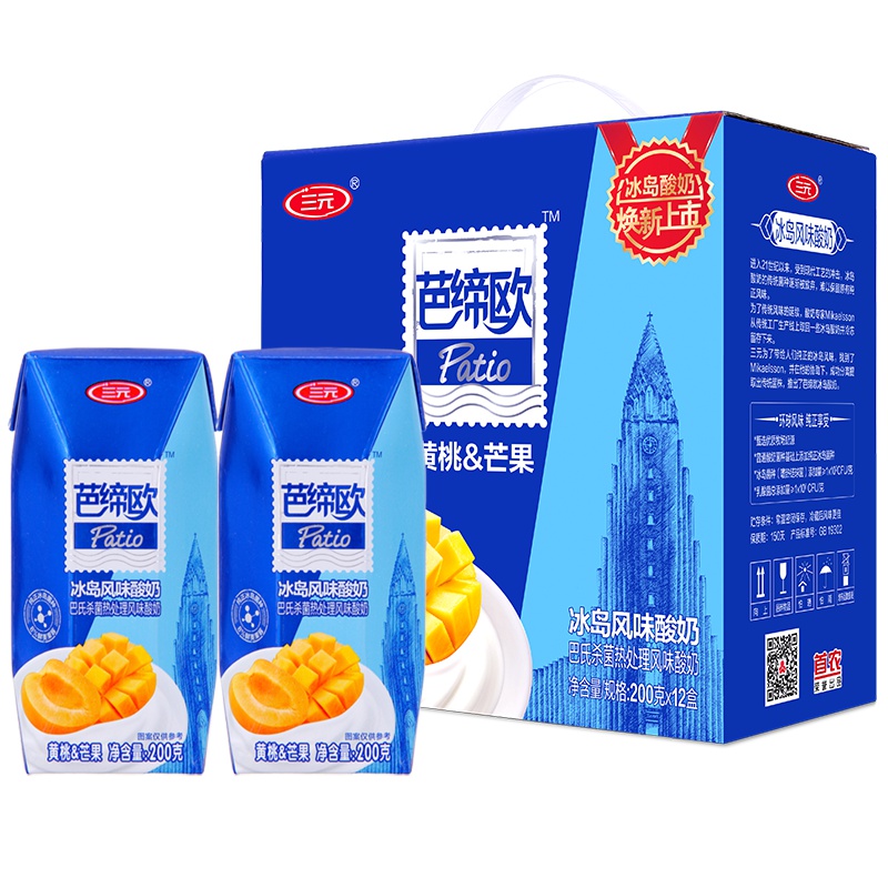 三元 冰岛式酸奶 黄桃&芒果 200g*12