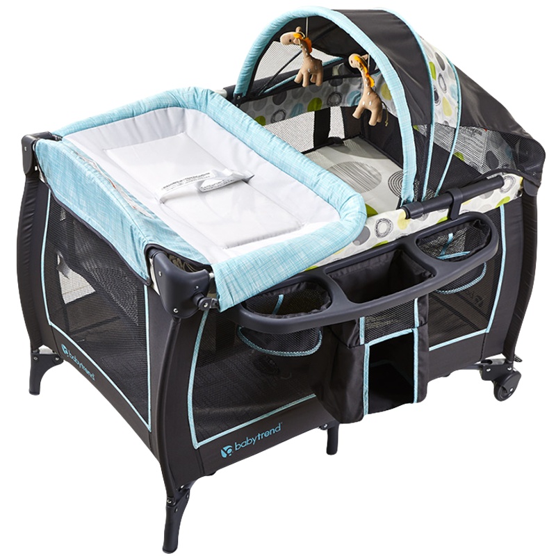 美国BABY TREND婴儿床宝宝摇篮床加长加大;可储物;带软靠;带摇篮;可游戏拼接折叠带尿布台新生儿游戏床自营正品新品
