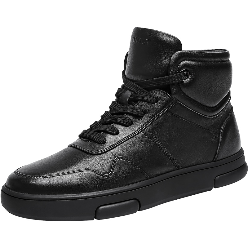 GOLF/高尔夫高帮鞋秋季新品韩版街头风板鞋真皮系带休闲皮鞋男黑色