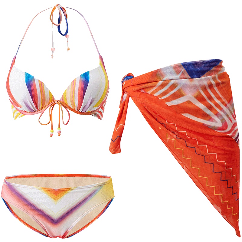 号手泳衣女2019新款分体显瘦比基尼三件套小胸聚拢温泉韩国小香风