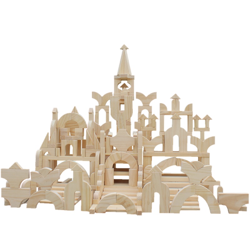 幼儿园积木大型实木松木建构区木质拼装搭建益智橡木儿童玩具