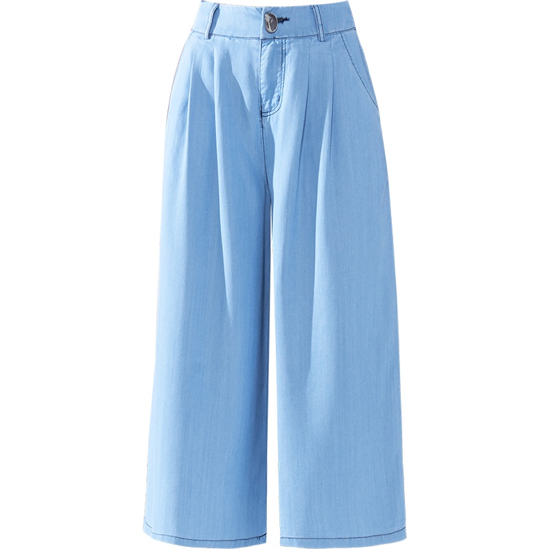 娅丽达女裤天丝莱赛尔阔腿裤女薄款2019夏款牛仔裤宽松冰丝七分裤H2137