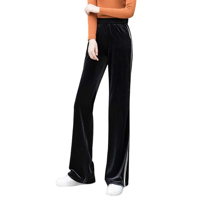 丝柏舍2019秋装女时尚气质高腰宽松丝绒阔腿休闲裤S93T4378K