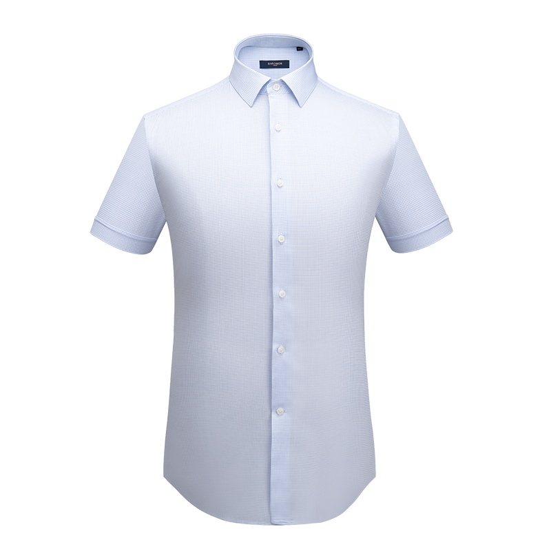 培罗蒙(Baromon)夏季新款短袖衬衫男商务休闲男士格子衬衣19005