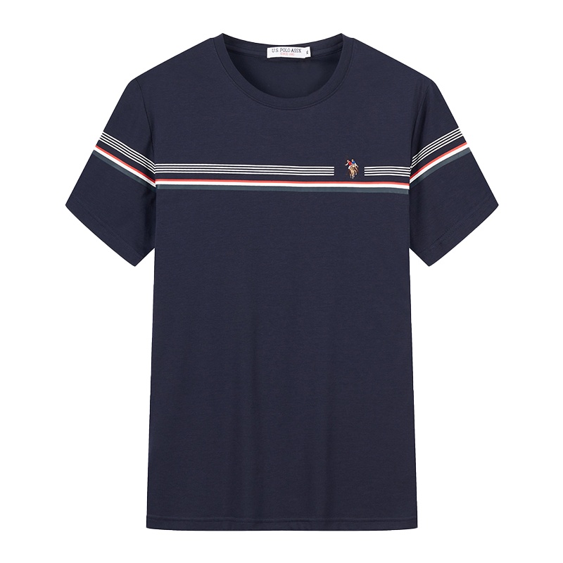 USPOLO ASSN 2021新款短袖男士t恤潮牌时尚条纹百搭简约休闲宽松上衣