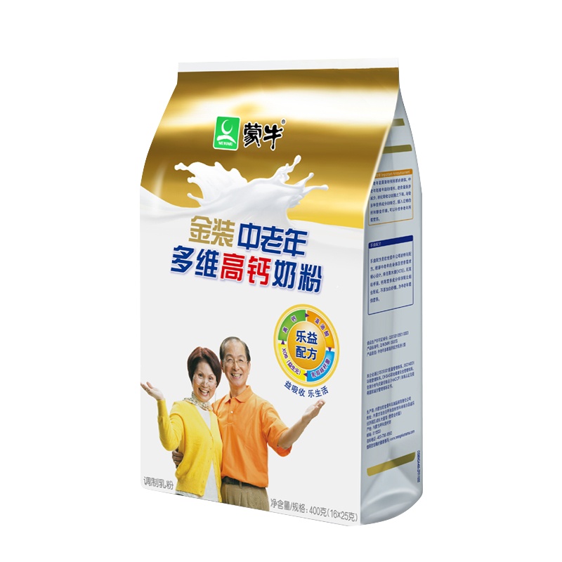 蒙牛成人奶粉金装中老年多维高钙奶粉400g袋营养便携小条装