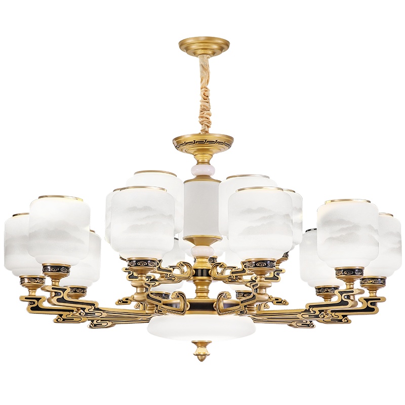 现代中式吊灯轻奢大气客厅灯现代简约锌合金玉石餐厅卧室加盖led复式楼别墅大吊灯