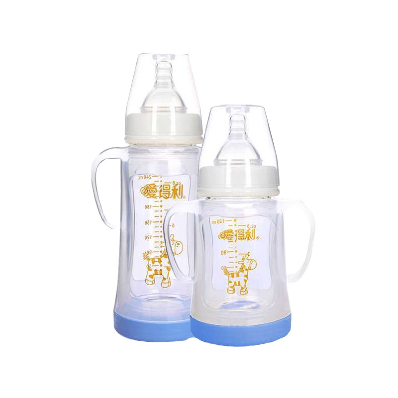 爱得利IVORY奶瓶带保护套玻璃防摔防胀气宽口径婴儿奶瓶八件套装 150+240ml