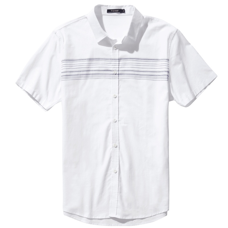 千纸鹤2019春季新款青年男士商务休闲条纹纯棉短袖衬衫男10113