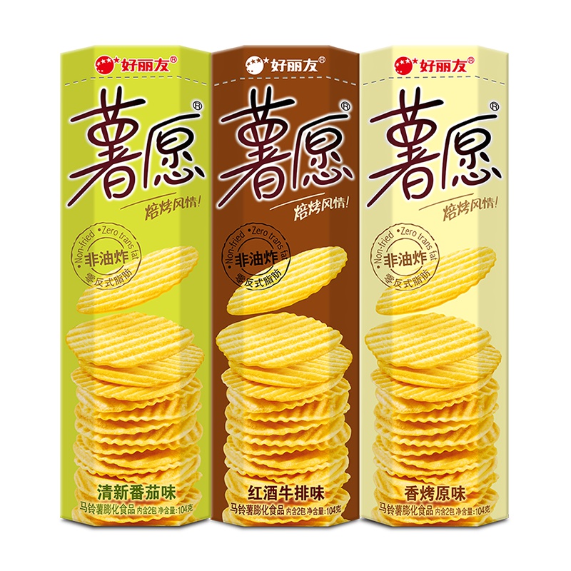 好丽友(Orion) 薯片 薯愿 三连包312g*3组(共9罐) 休闲零食 薯片 膨化送零食非油炸