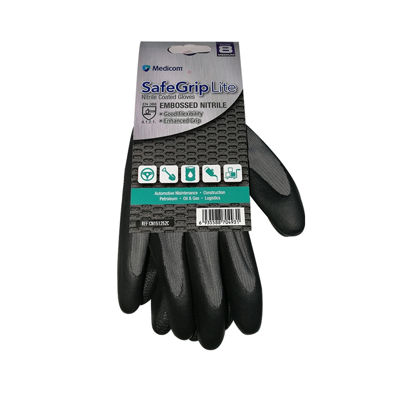 麦迪康/Medicom 1252 涤纶压纹丁腈手套(轻巧型) 尼龙浸渍发泡丁腈劳保手套