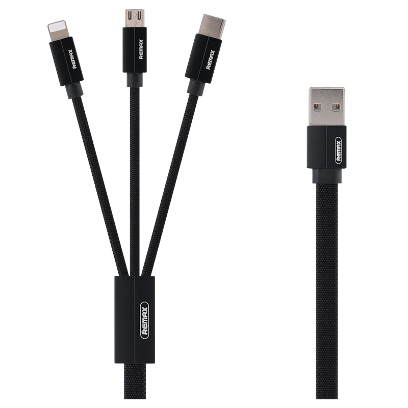 REMAX睿量 科罗拉三合一 数据线 RC-094th 黑色 苹果安卓手机多用功能充电数据线