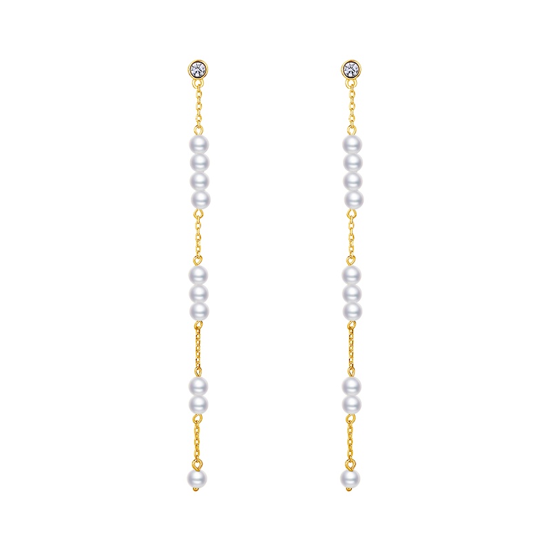 DTOTO 工艺珍珠长款流苏耳环点亮女士优雅气质百搭925银耳饰