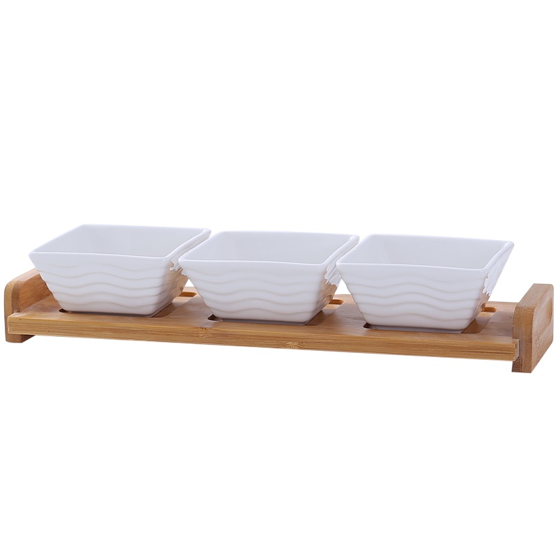 陶瓷干果盘竹木分格水果盘家用客厅创意简约糖果坚果零食收纳盒