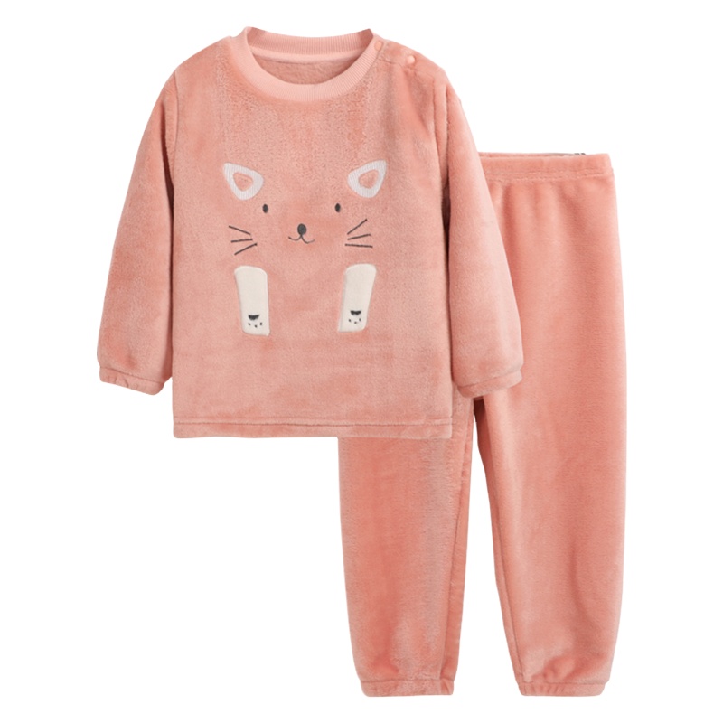 猫人睡衣精致双面法兰绒男女童睡衣家居服加绒保暖卡通套头宝宝
