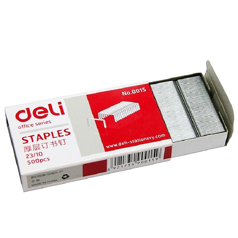 得力0015厚层订书钉23/10(500枚/盒)通用型订书针 不锈钢钉 办公用品 订书针 装订（10个/组）