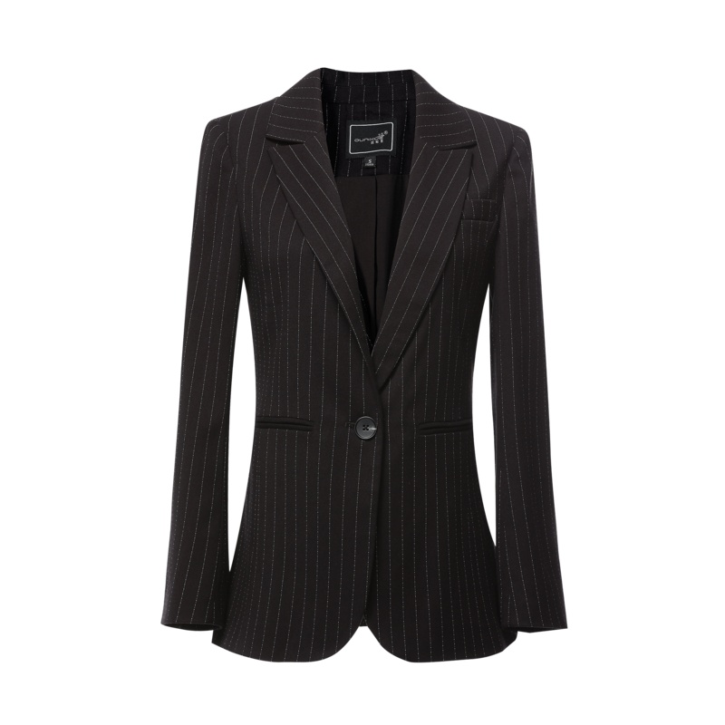 欧昵雪秋装一粒扣条纹西装外套女显瘦哈伦裤职业两件套装