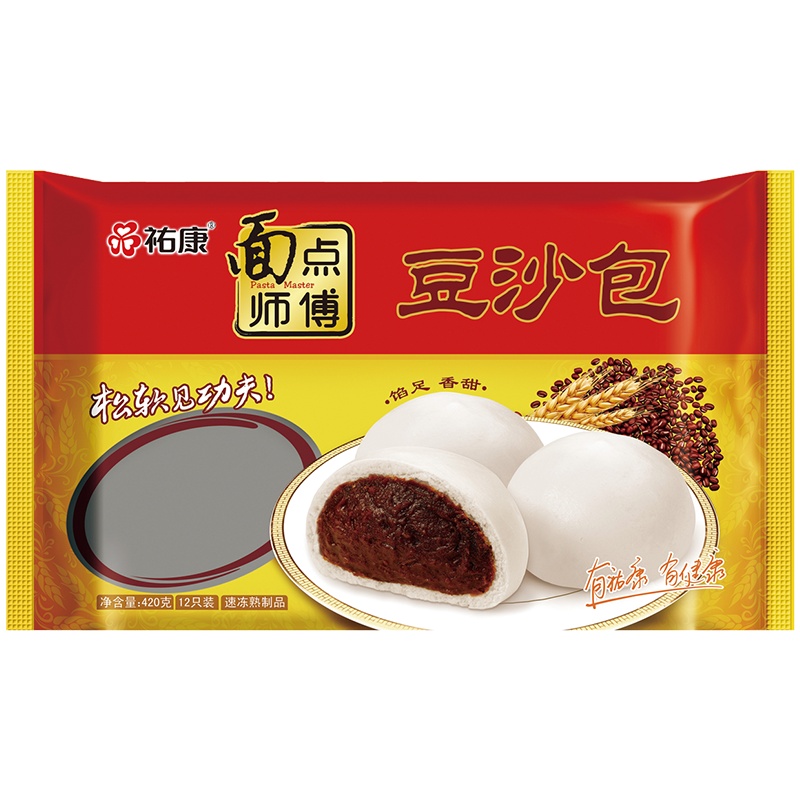 祐康食品 豆沙包420g*3包 冷冻面食家庭早餐早点点心方便速食包子