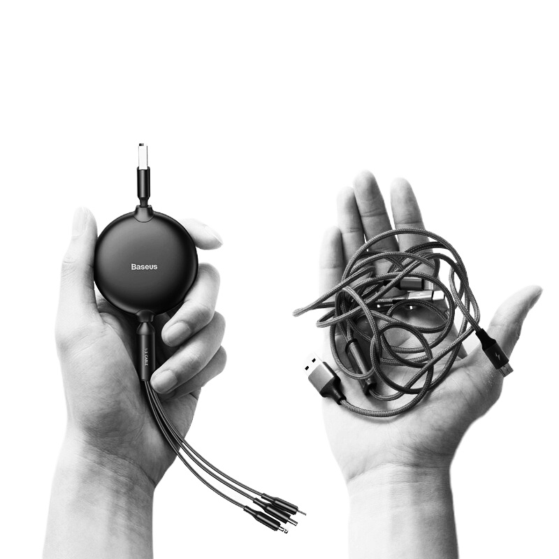 倍思小章鱼伸缩数据线一拖三 适用于苹果安卓Type-C接口yzh