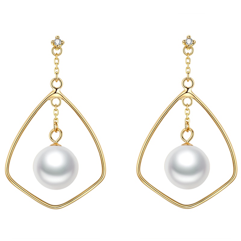 佰色传情(BRIR) 正圆强光7-8mm18K淡水珍珠耳饰耳环