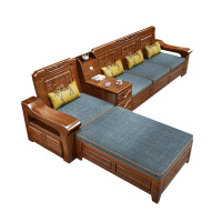 月影梳桐胡桃木储物实木沙发现代中式小户型冬夏两用贵妃转角简约木质家具