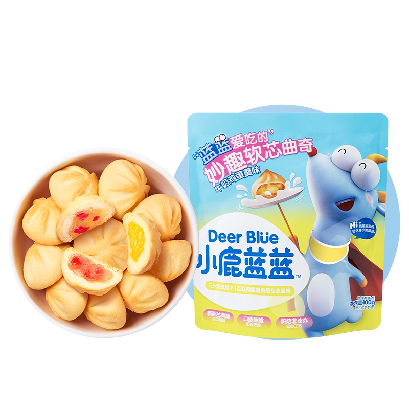 小鹿蓝蓝 宝宝零食曲奇 牛奶鸡蛋羹味100g 儿童零食夹心饼干曲奇