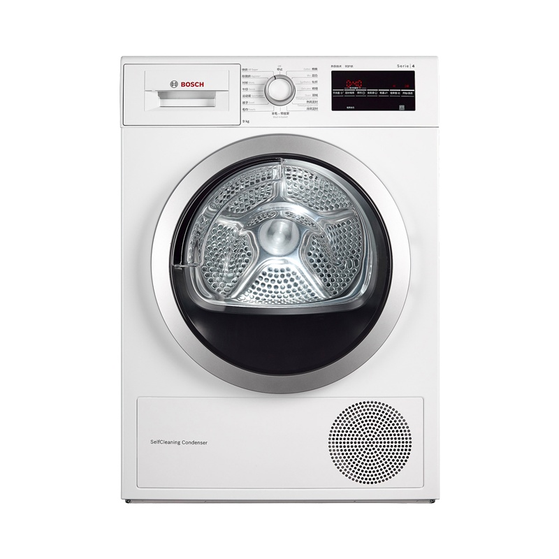 博世(BOSCH) 9公斤大容量烘干机 节能高效 热泵烘干 99.9%除菌烘 自清洁干衣机 WTW875601W