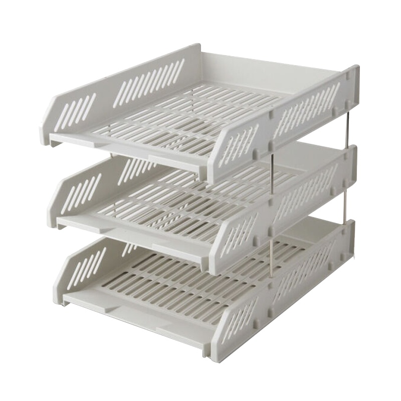 得力 9209 文件座三层塑料横式文件框整理资料收纳架文件筐多层 浅灰色