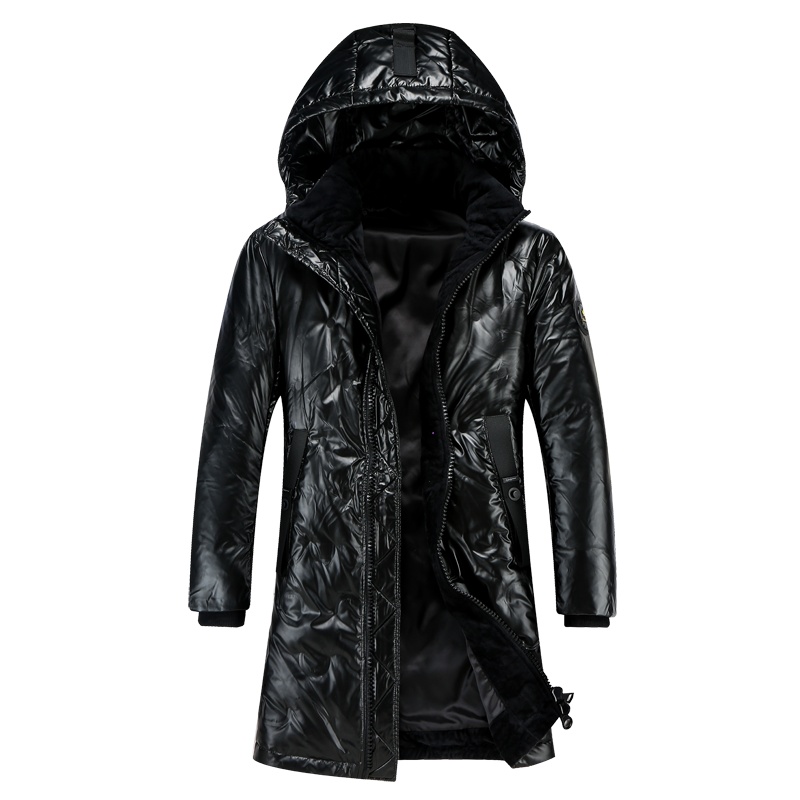 迪伽默 意大利VDG 90白鸭绒亮面连帽中长款羽绒服