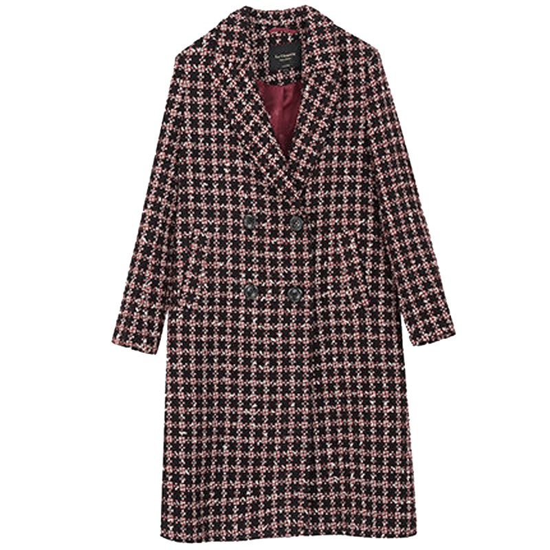 【专柜同款】上新拉夏贝尔冬季新款宽松显瘦流行小个子中长格子毛呢外套女10019481_516