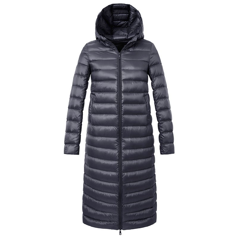 高梵（GOLDFARM）秋冬韩版修身轻薄羽绒服女中长款连帽简约羽绒衣外套