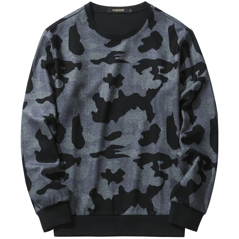 千纸鹤2019秋季青年男士休闲迷彩帅气卫衣高弹套头外套15171