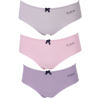 依曼丽女士内裤薄款透气中腰少女纯色大码女平角裤3条装