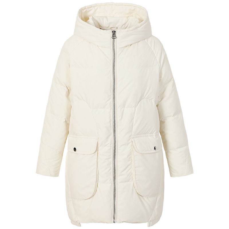 艾莱依2019秋冬新款休闲宽松大口袋羽绒服女中长款外套