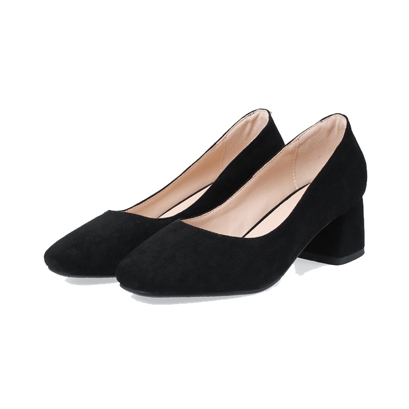 Tiauny 大码女鞋单鞋40-43 41 42 肥胖脚宽尖头浅口高跟鞋粗跟黑色工作鞋y2--1