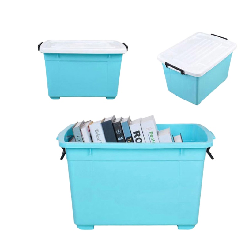 禧天龙 58L塑料大号树脂整理箱滑轮收纳箱储物箱 天蓝色