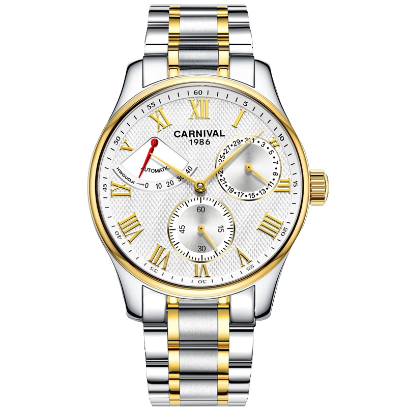 瑞士嘉年华Carnival正品名表男士全自动机械表 男表金属精钢能量显示休闲时尚防水多功能手表发条剩余量显示8773