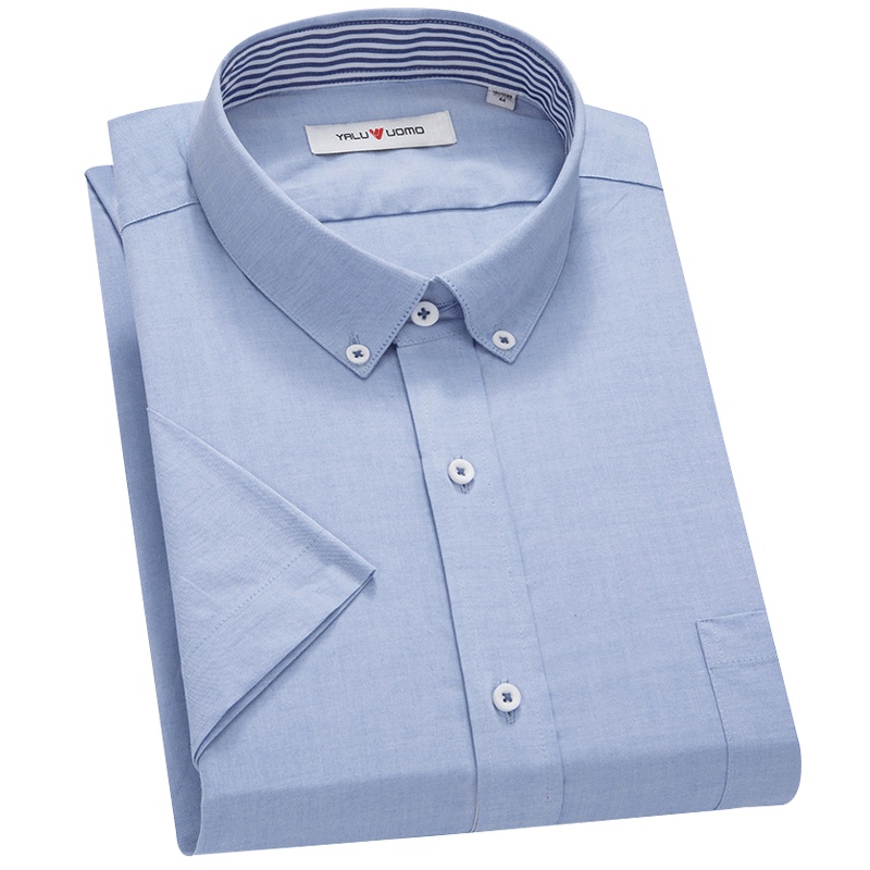 雅鹿男装男士衬衫夏季男短袖纯色纯棉衬衣修身青春休闲时尚男装衬衫DC2CC014B