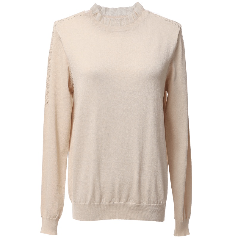 欧昵雪套头立领拼接欧根纱显瘦毛衣女长袖打底针织衫