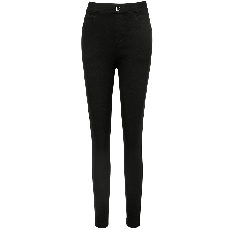 晚白2020冬季新品简约纯色修身显瘦松紧腰加绒小脚裤牛仔长裤女