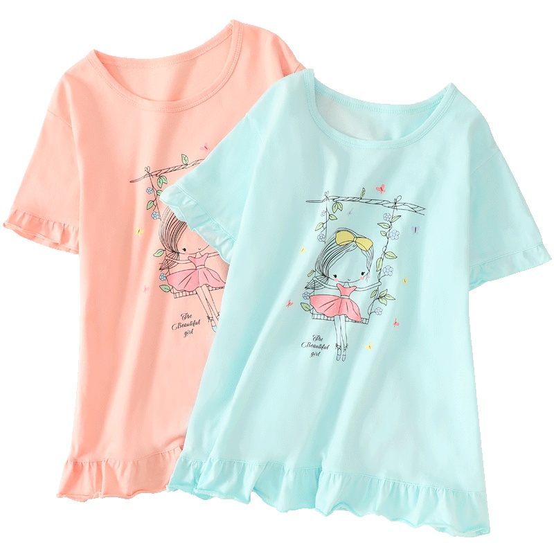 卡伴(Curbblan)夏薄款女童家居服套装纯棉2件套中大童睡衣中袖中裤