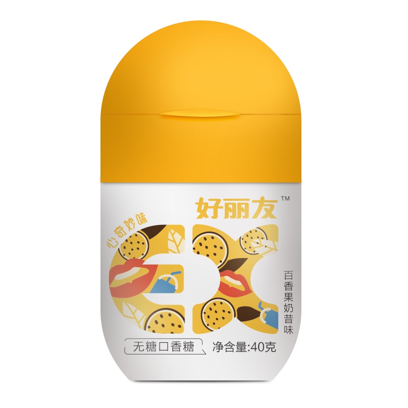 好丽友EX 无糖口香糖 百香果奶昔味40g/瓶